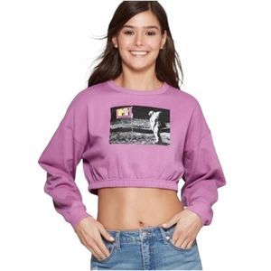 MTV Cropped Top Sweater Long Sleeve | Colors: Purple and Black | Size: XS